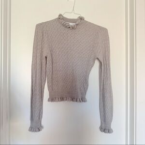 Zara Knit Wool Light Gray Ruffled Sweater